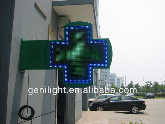 Display a croce verde a LED ad alto contrasto 1200x1200 per la farmacia nel design all'aperto