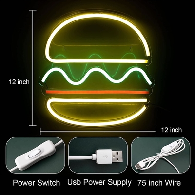 Segno di luce a neon per hamburger personalizzato per fast food Bar Bistro Canteen si apre in finestra
