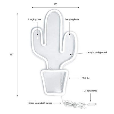 Segno a neon a LED alimentato da USB per la decorazione della camera da letto Grande forma di cactus per bambini Ragazzi adolescenti ragazze dormitorio