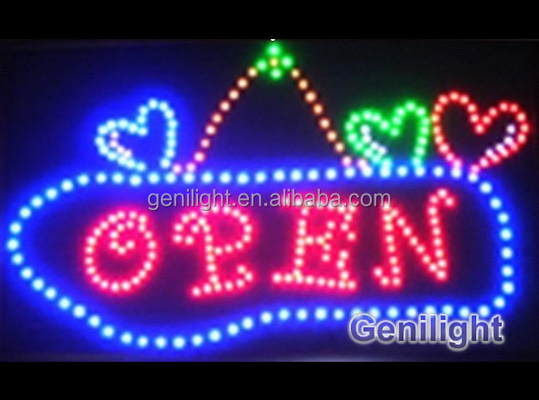 Modalità di animazione lampeggiante Genilight 56*33 cm Full Color LED elettronico Neon OPEN Sign