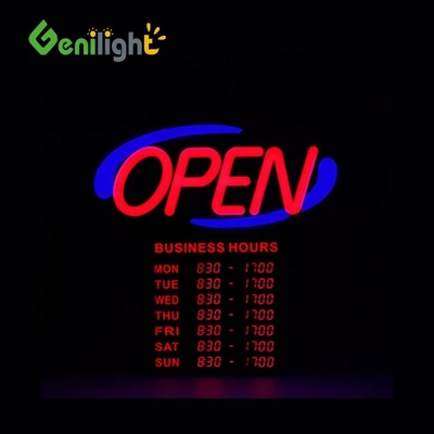 Genilight Indoor 22*13inch DC12v OPEN 24 ore LED Light Sign Opzione di forma personalizzata