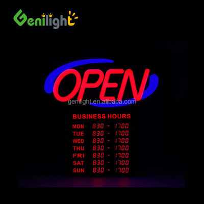 Indicatore di apertura acrilico a neon a LED con ore 12V Voltaggio di ingresso Disegno semplice e alla moda 54x52cm