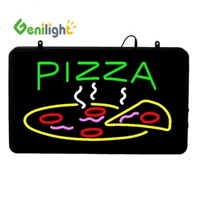 ABS open-mold Rectangle Custom Pizza Light Acrylic Open Sign Neon Led con chian appeso
