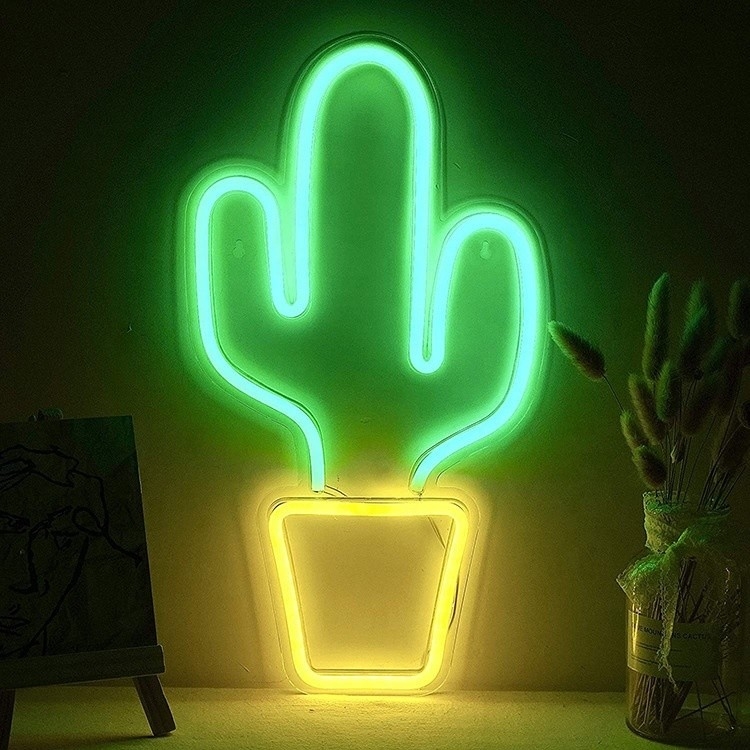 Segno a neon a LED alimentato da USB per la decorazione della camera da letto Grande forma di cactus per bambini Ragazzi adolescenti ragazze dormitorio
