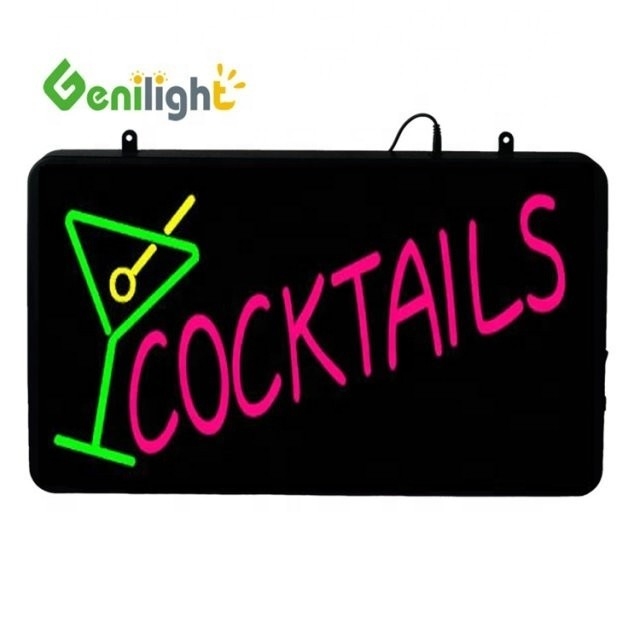 Genilight 56*33cm DC12V Neon LED COCKTAILS Segno con CUP Logo Certificato di potenza