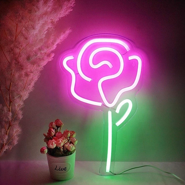 5V Voltage LED Fiore Luci Rose Neon Segno per Decorazione Parete Camera da letto Interruttore Decorazione Festa